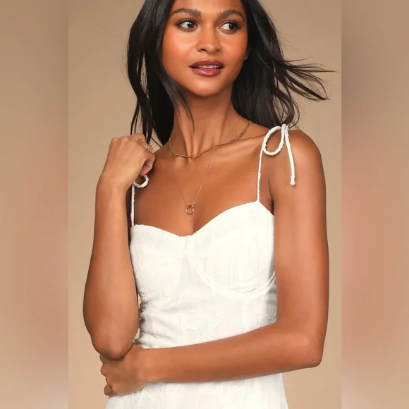 Lulus Loveliest Looks Midi Dress XS White Floral Jacquard Metallic Cottagecore - Picture 2 of 11